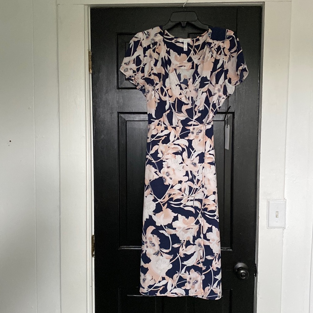 Leith navy peacoat aura floral wrap dress